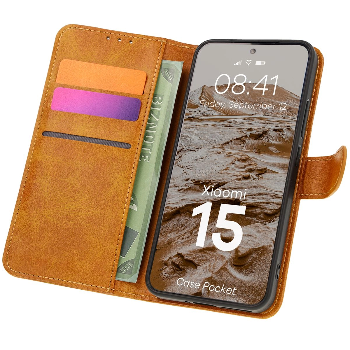 Etui Bizon z klapką Pocket do Xiaomi 15 Brązowy