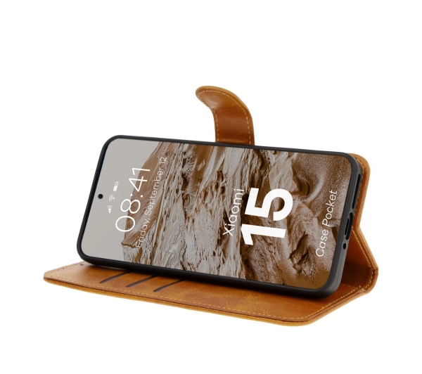 Bizon z klapką Pocket do Xiaomi 15 Brązowy