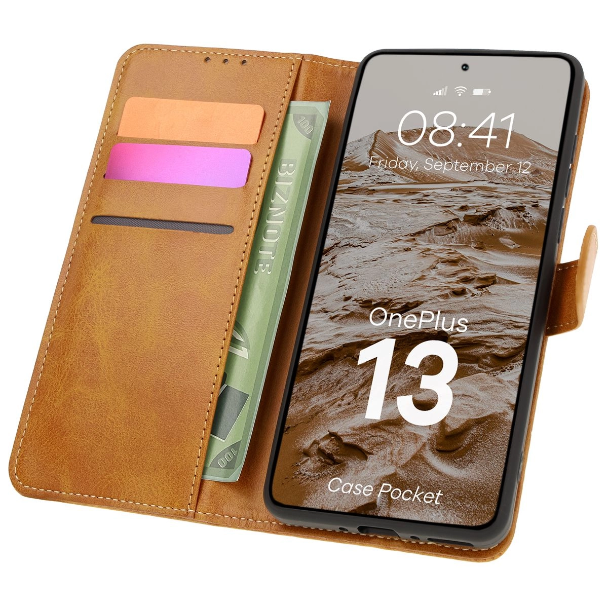 Etui Bizon z klapką Pocket do OnePlus 13 Brązowy