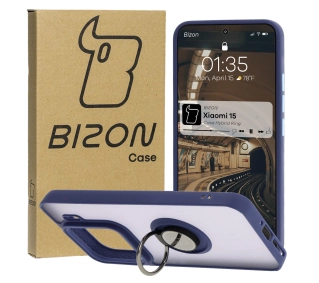 Bizon z uchwytem na palec Hybrid Ring do Xiaomi 15 Przydymione z granatową ramką