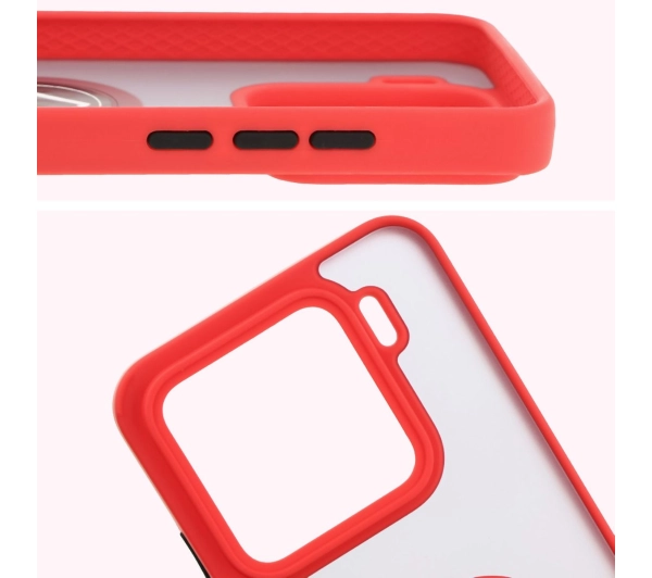 Bizon z uchwytem na palec Hybrid Ring do Xiaomi 15 Przydymione z czerwoną ramką