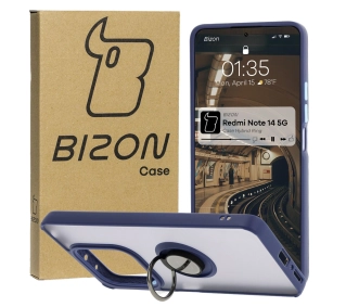Bizon z uchwytem na palec Hybrid Ring do Xiaomi Redmi Note 14 5G Przydymione z granatową ramką