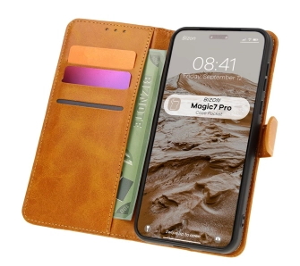 Etui Bizon z klapką Pocket do Honor Magic7 Pro Brązowy