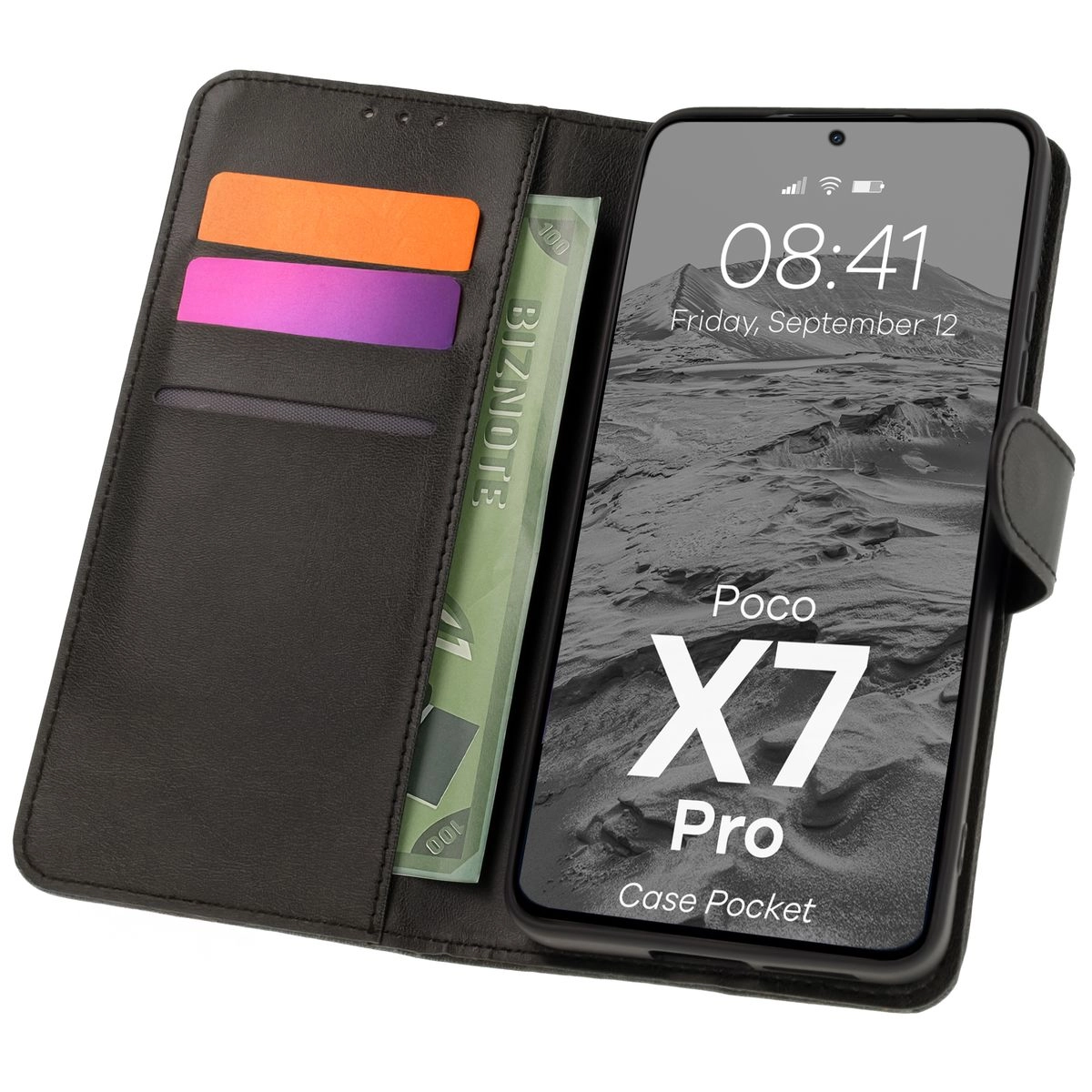 Etui Bizon z klapką Pocket do Xiaomi Poco X7 Pro Czarny