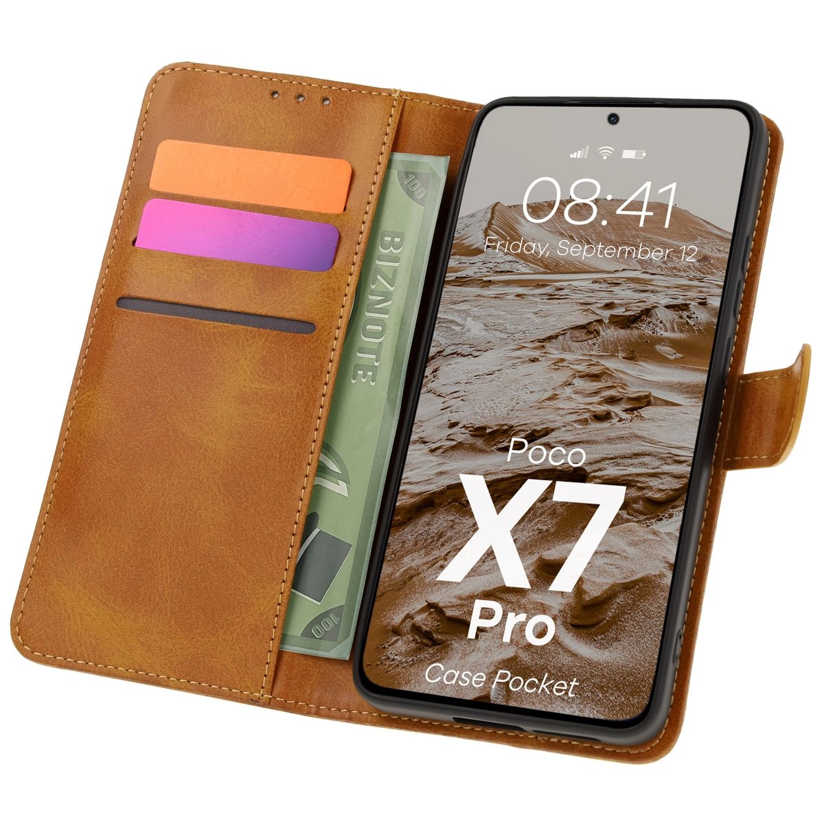Etui Bizon z klapką Pocket do Xiaomi Poco X7 Pro Brązowy