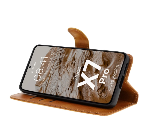 Bizon z klapką Pocket do Xiaomi Poco X7 Pro Brązowy