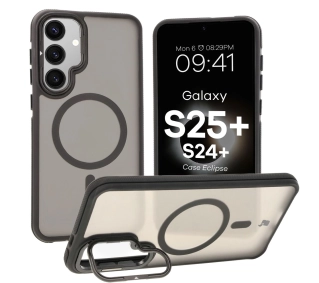 Bizon Eclipse z MagSafe i podstawką do Galaxy S25 Plus/S24 Plus Przydymione z czarną ramką