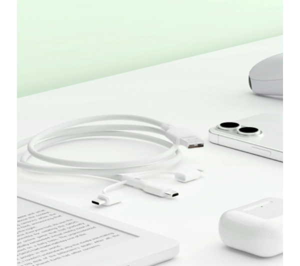 QUALO 3w1 USB-C do USB/microUSB/Lightning 1,5m 3A Biały