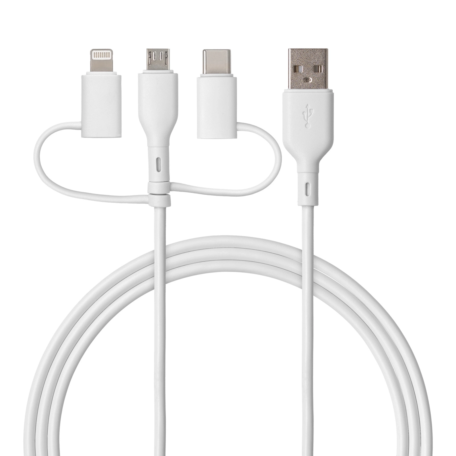 Kabel QUALO 3w1 USB-C do USB/microUSB/Lightning 1,5m 3A Biały