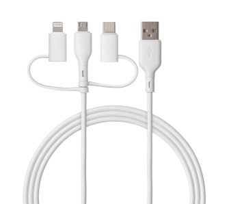Kabel QUALO 3w1 USB-C do USB/microUSB/Lightning 1,5m 3A Biały