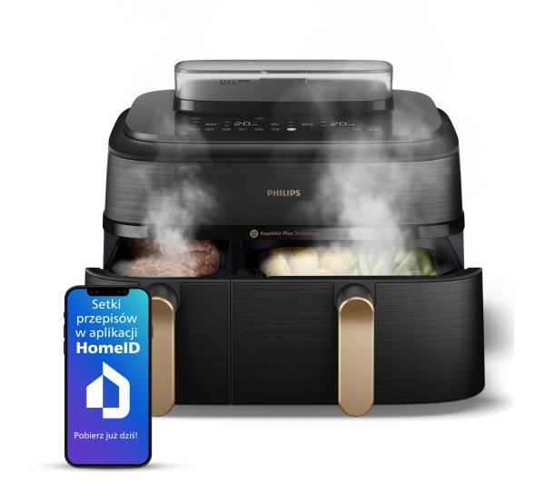 Frytkownice - Philips Ovi Dual Basket NA552/00 2750W 9l Aplikcja mobilna Gotowanie na parze