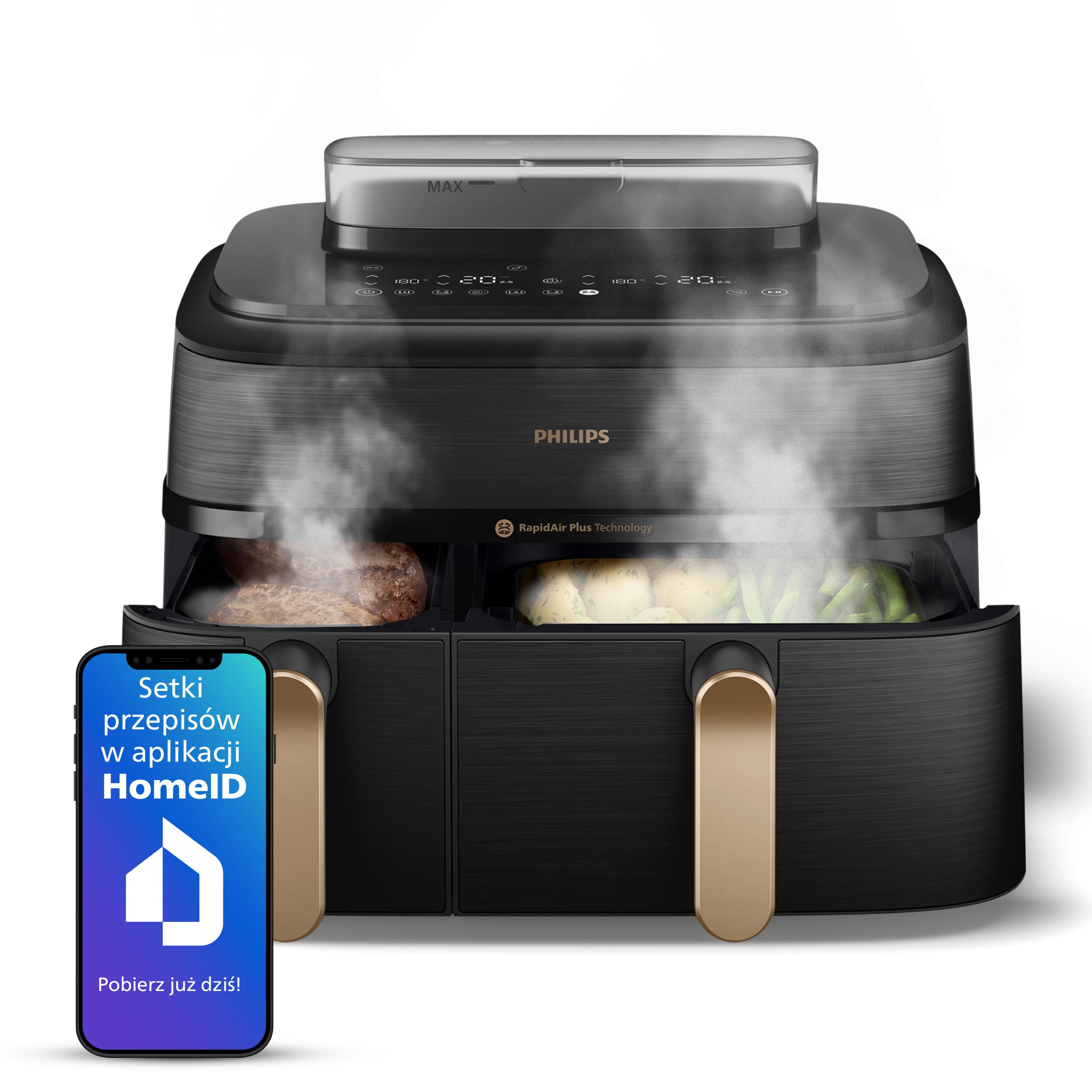 Air fryer Philips Ovi Dual Basket NA552/00 2750W 9l Aplikcja mobilna Gotowanie na parze