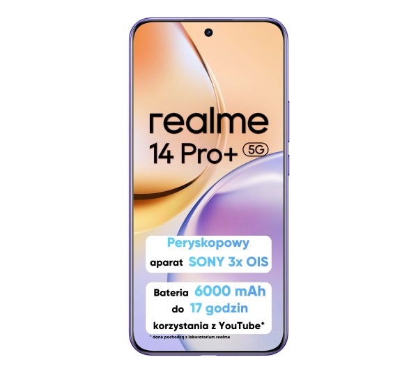 realme 14 Pro+ 5G 12/512GB Funkcje AI 6,83" 120Hz 50Mpix Fioletowy - ⚡ EURO HIT CENOWY! ⚡ - Kup na Raty - RRSO 0%