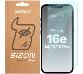 Szkło hartowane Bizon prywatyzujące Clear Shadow do iPhone 16e / 14 / 13 / 13 Pro przyciemniane