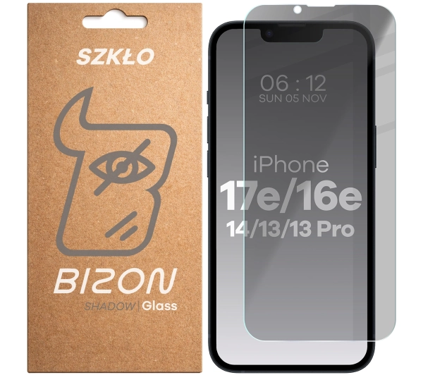 Bizon prywatyzujące Clear Shadow do iPhone 16e / 14 / 13 / 13 Pro / 17e przyciemniane