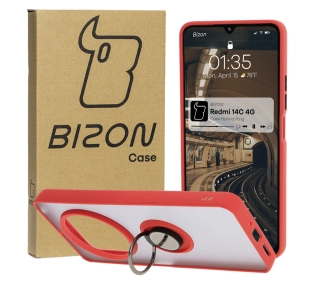 Bizon z uchwytem na palec Hybrid Ring do Xiaomi Redmi 14C 4G/POCO C75 przydymione z Czerwoną ramką