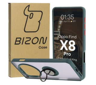 Bizon z uchwytem na palec Hybrid Ring do Oppo Find X8 Pro przydymione z Ciemnozieloną ramką