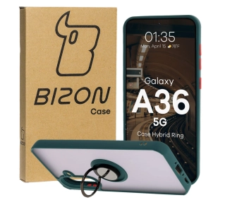 Bizon z uchwytem na palec Hybrid Ring do Galaxy A36 5G przydymione z Ciemnozieloną ramką