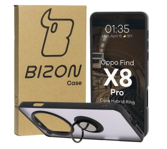 Etui Bizon z uchwytem na palec Hybrid Ring do Oppo Find X8 Pro przydymione z Czarną ramką