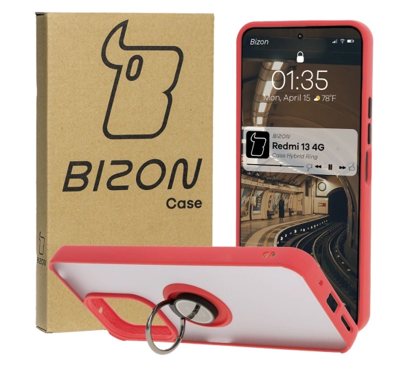 Bizon z uchwytem na palec Hybrid Ring do Xiaomi Redmi 13 4G przydymione z Czerwoną ramką