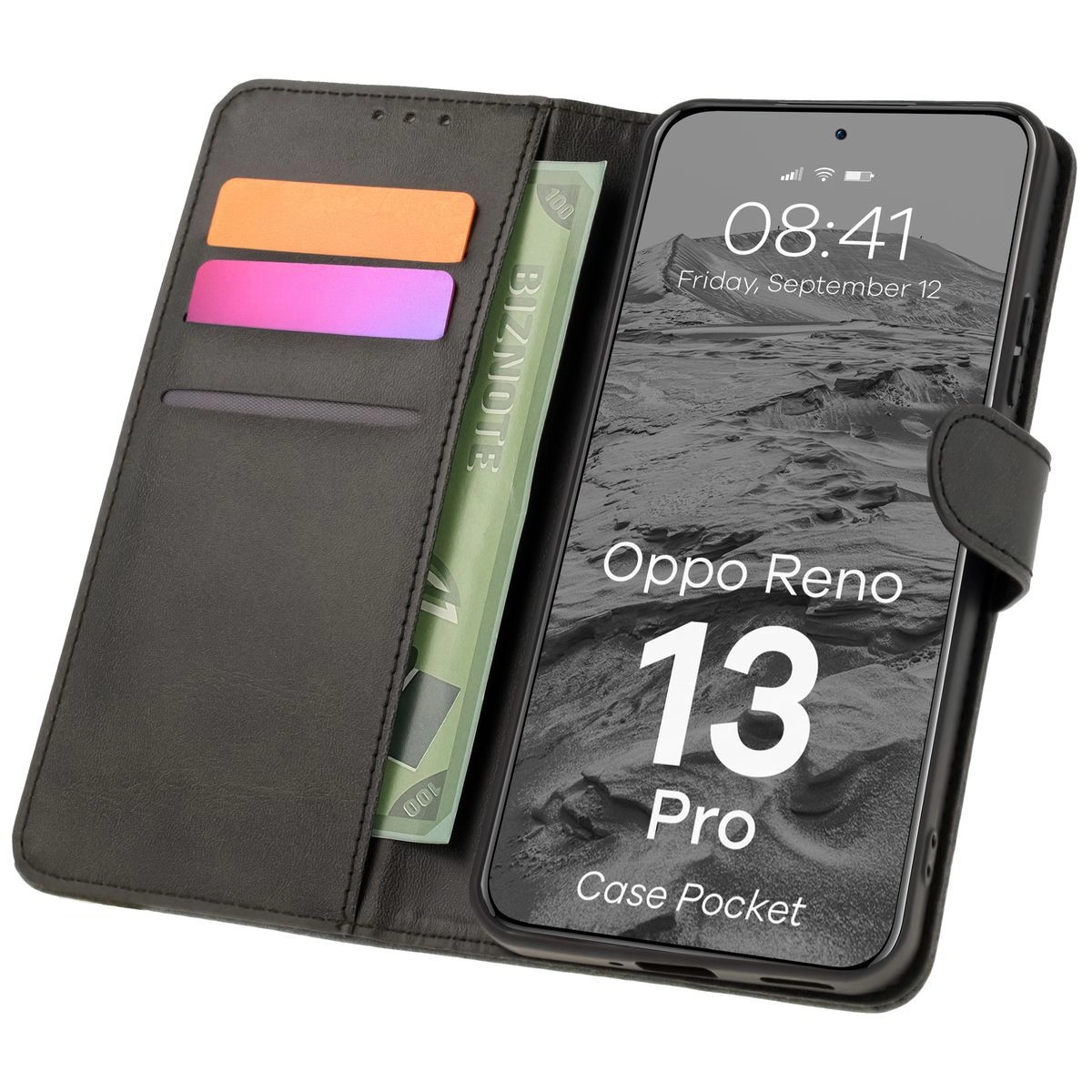 Etui Bizon z klapką Pocket do Oppo Reno13 Pro Czarny