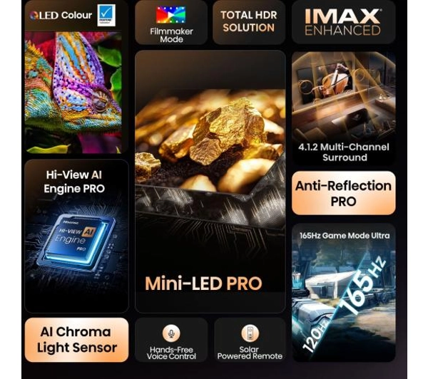 Hisense 65U8Q 65" ULED MiniLED 4K 165Hz Smart TV Funkcje AI Dolby Vision Dolby Atmos HDMI 2.1 DVB-T2 - Kup na Raty - RRSO 0%