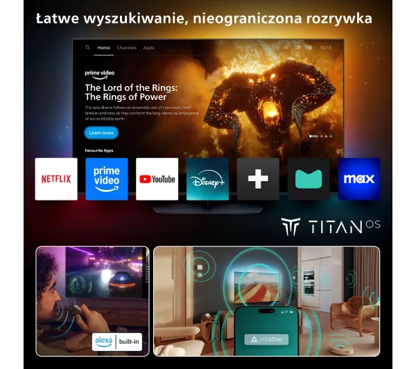 Philips 55PUS9010/12 55" QLED 4K 144Hz Titan OS Ambilight Dolby Vision Dolby Atmos DTS-X HDMI 2.1 DVB-T2 - Kup na Raty - RRSO 0%