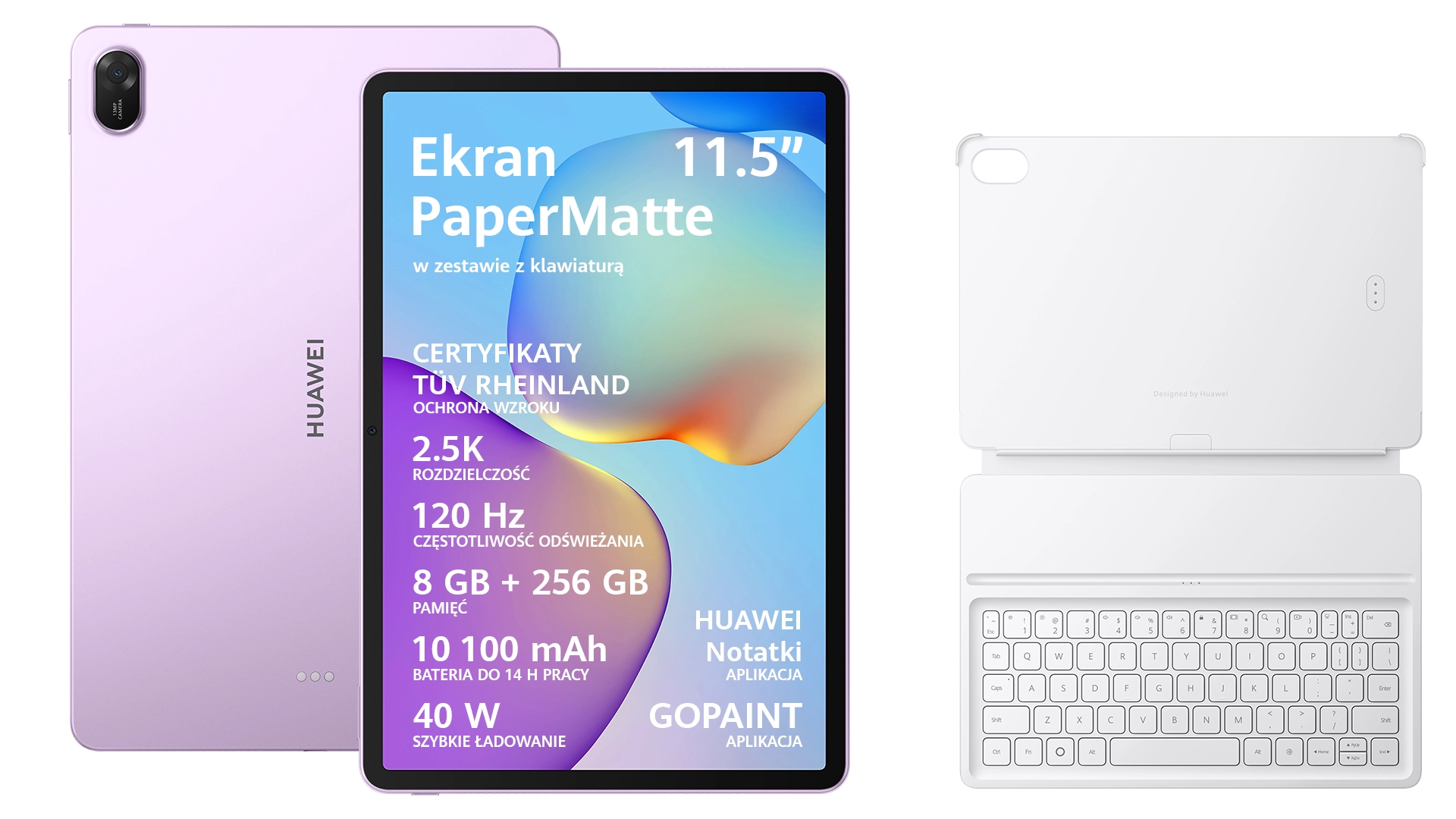 Tablet Huawei MatePad 11,5" 2025 8/256GB Wi-Fi Fioletowy + Klawiatura Biały