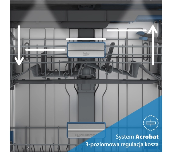 Beko bPro500 BDIN37541WP Funkcje AI PowerIntense SuperiorDry 59,8cm Automatyczne otwieranie drzwi Szuflada na sztućce - Kup na Raty - RRSO 0%
