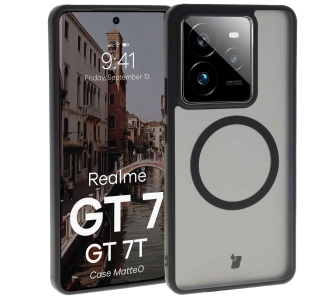 Etui Bizon MatteO z MagSafe do Realme GT 7 / Realme GT 7T Półprzezroczyste z czarną ramką
