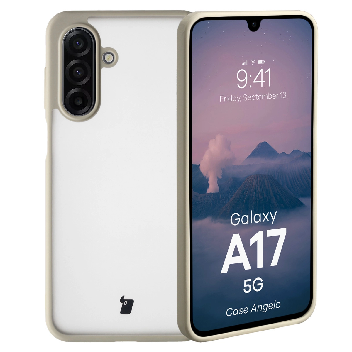 Etui Bizon Angelo do Samsung Galaxy A17 5G Półprzezroczyste z beżową ramką