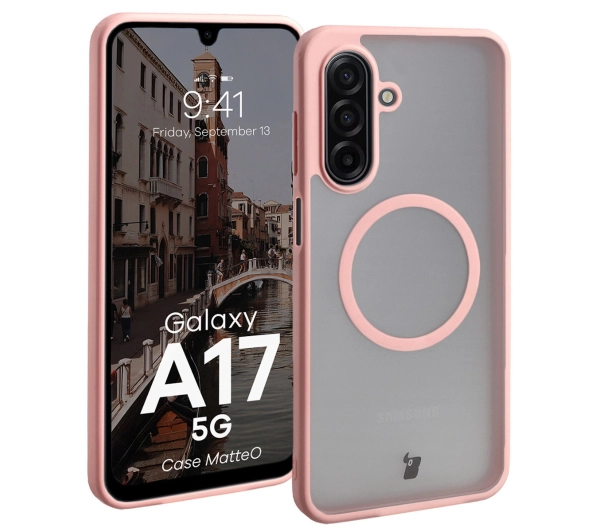 Bizon MatteO z MagSafe do MatteO Samsung Galaxy A17 5G Półprzezroczyste z różową ramką