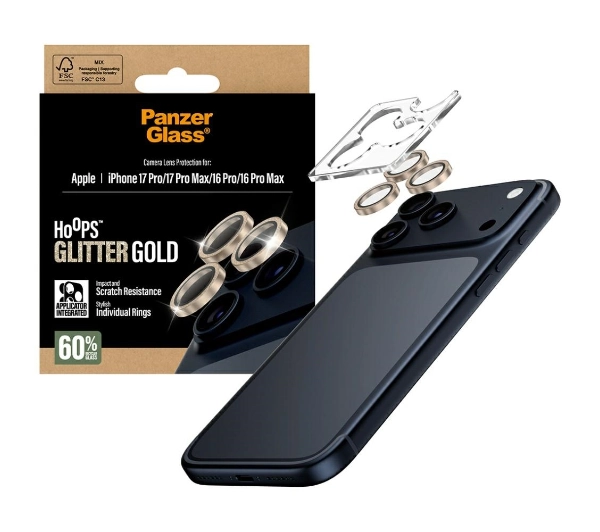 PanzerGlass Hoops Glitter do iPhone 17 Pro / 17 Pro Max / 16 Pro / 16 Pro Max Złoty