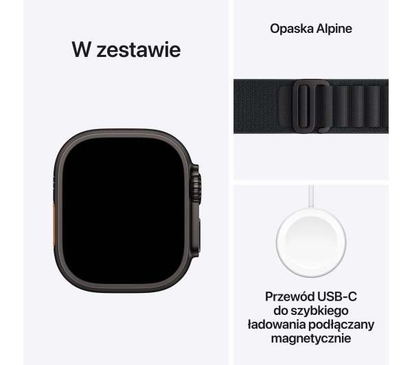 Apple Watch Ultra 3 GPS + Cellular koperta z tytanu Czarna 49mm Opaska Alpine Czarna Rozmiar L - Kup na Raty - RRSO 0%