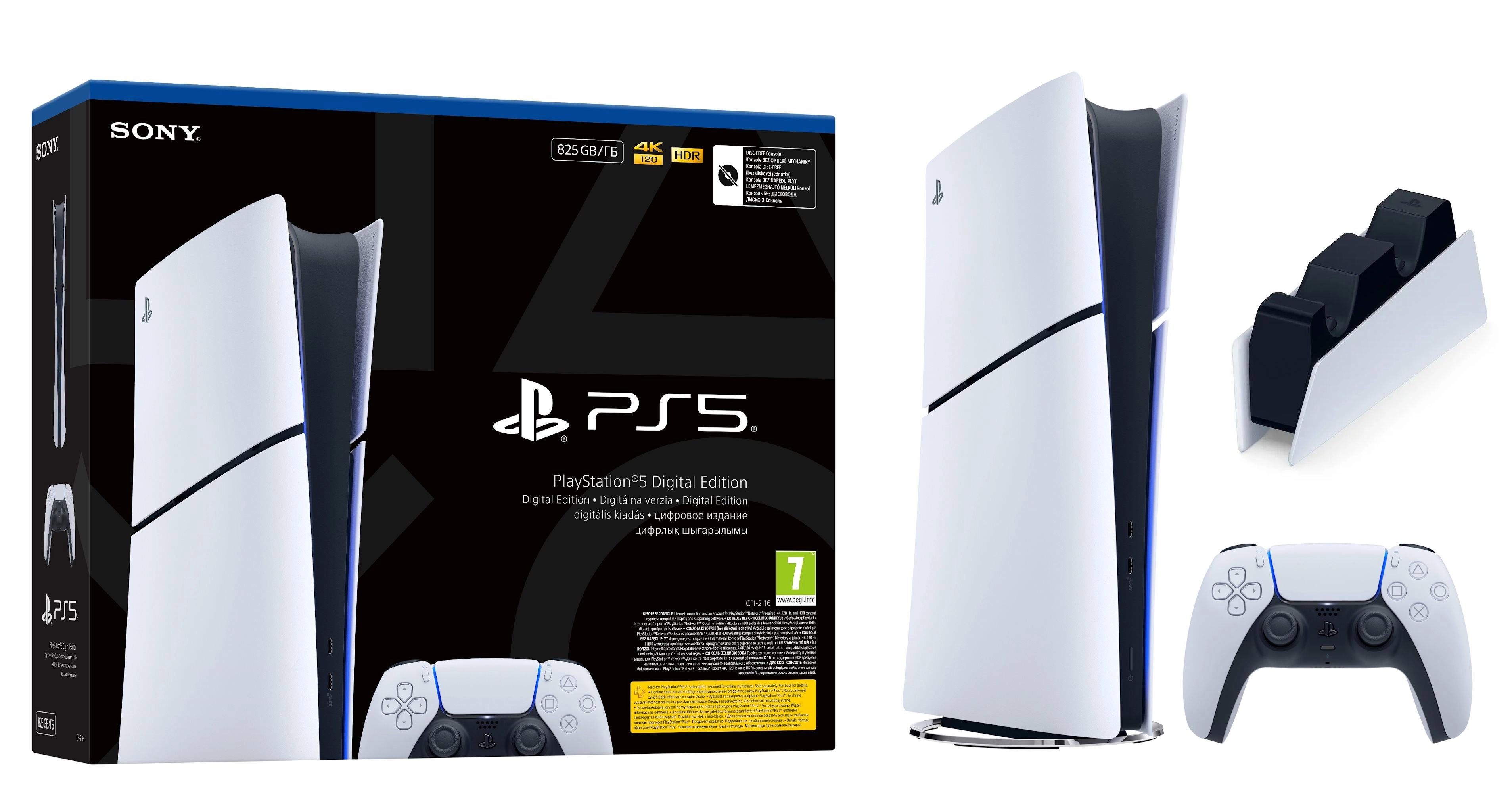 Konsola Sony PlayStation 5 Digital Slim E Chassis (PS5) 825GB + Stacja ładowania DualSense