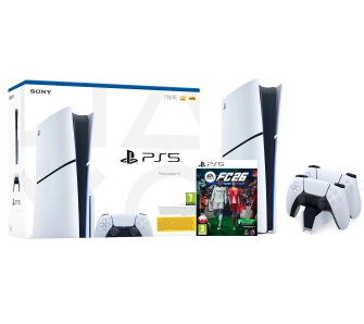 Konsola Sony PlayStation 5 Slim E Chassis (PS5) 1TB z napędem + Dodatkowy Pad + Stacja Ładowania DualSense + EA SPORTS FC 26