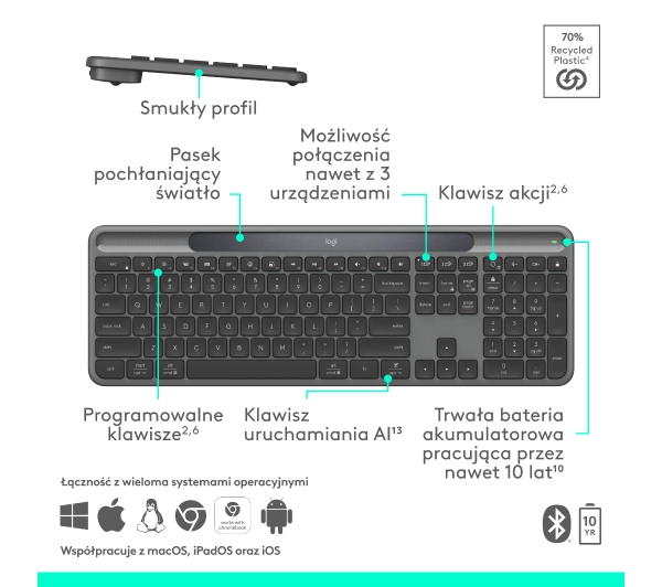 Logitech Signature Slim Solar+ Grafitowy - Kup na Raty - RRSO 0%