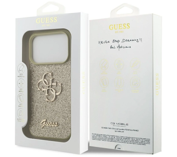 Guess Fixed Glitter Big 4G do iPhone 17 Pro złoty