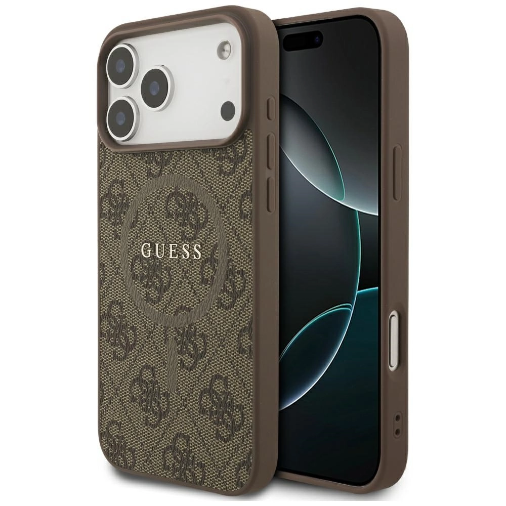 Etui Guess 4G Ring Classic Logo MagSafe do iPhone 17 Pro Max brązowy
