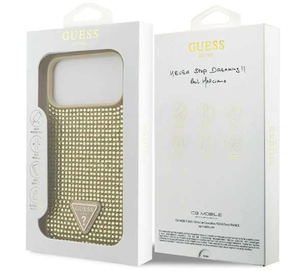 Guess Rhinestone Triangle Logo do iPhone 17 Pro Max złoty