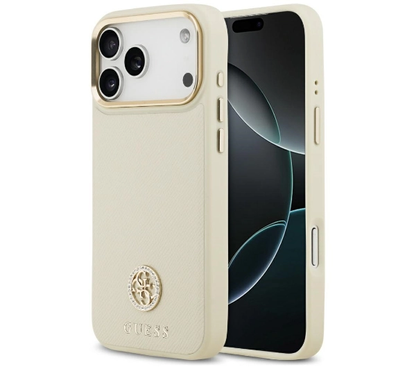 Guess Grained Strass Logo MagSafe do iPhone 17 Pro Max beżowy