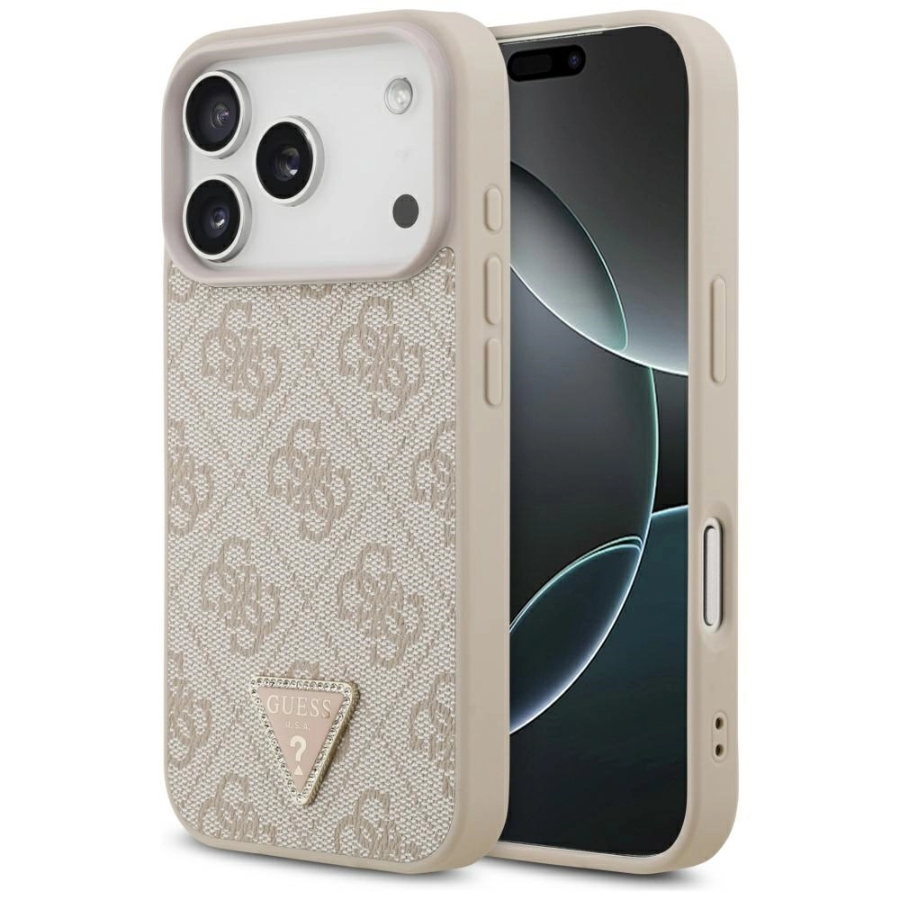 Etui Guess Leather 4G Triangle Strass MagSafe do iPhone 17 Pro różowy
