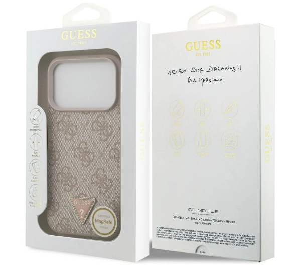 Guess Leather 4G Triangle Strass MagSafe do iPhone 17 Pro różowy