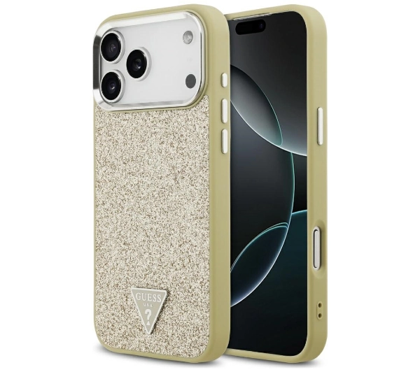 Guess Glitter Triangle Logo MagSafe do iPhone 17 Pro Max złoty