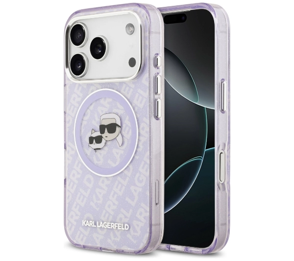 Karl Lagerfeld IML Glitter Karl & Choupette Heads Logo MagSafe do iPhone 17 Pro Max Fioletowy