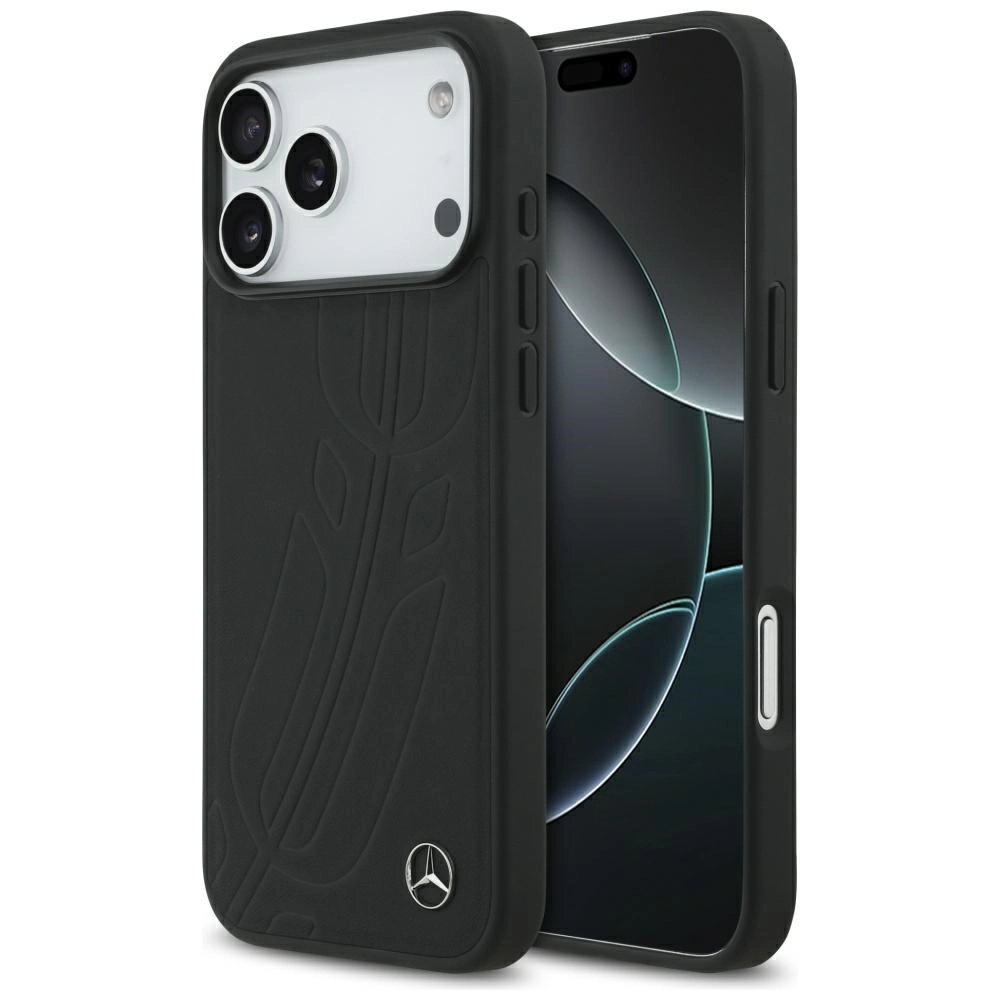 Etui Mercedes-Benz Leather Large Laurel Leave MagSafe do iPhone 17 Pro Max czarny