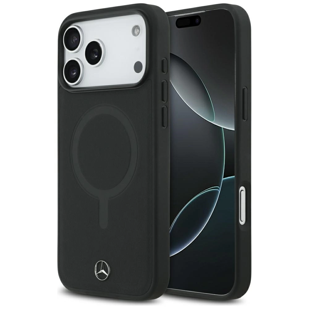 Etui Mercedes-Benz Plain Smooth Leather MagSafe do iPhone 17 Pro Max czarny