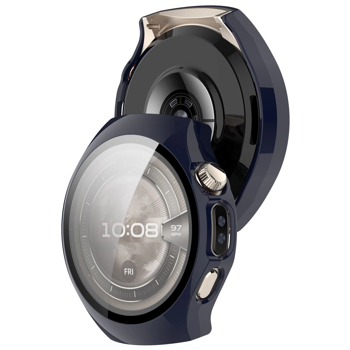 Nakładka na tarczę Bizon ze szkłem do Huawei Watch 5 46 mm niebieski