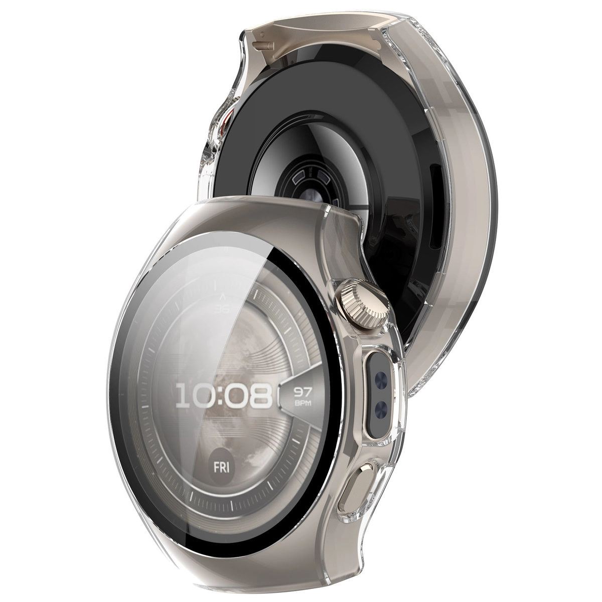 Nakładka na tarczę Bizon ze szkłem do Huawei Watch 5 46 mm przezroczysty