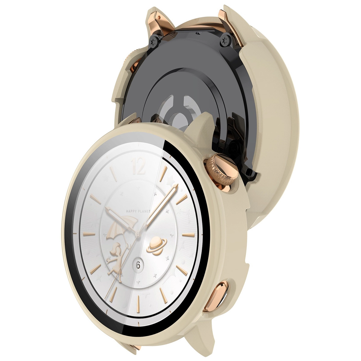 Nakładka na tarczę Bizon ze szkłem do OnePlus Watch 3 43 mm beżowy